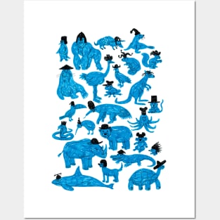 Blue Animals Black Hats Posters and Art